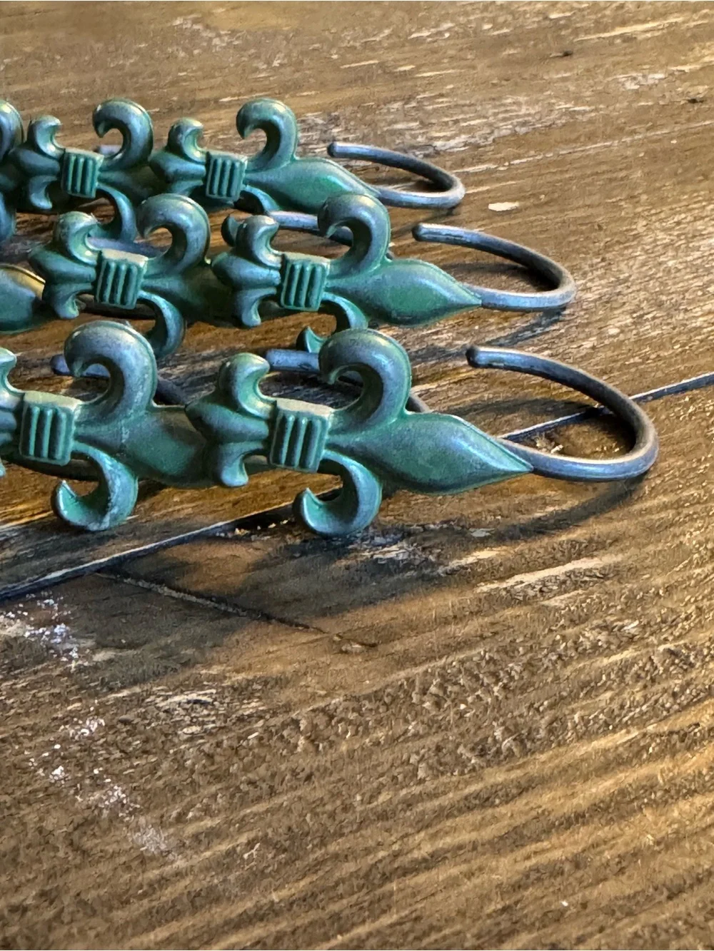 Patina Green Fleur-de-Lis shower curtain hooks